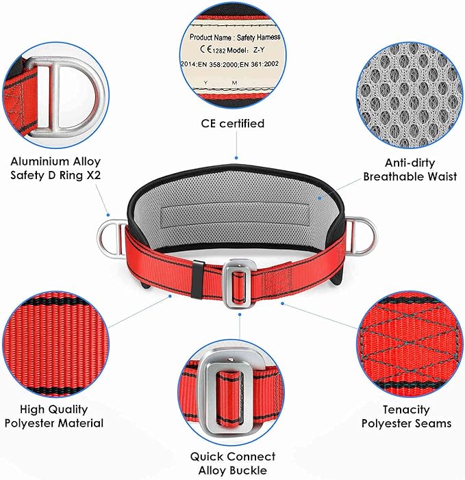 Safety Climbing Belts, Positioning Climbing Belt with Waist Pad and 2 D Rings, Safety Belt Kit Personal Portable Protective Equipment