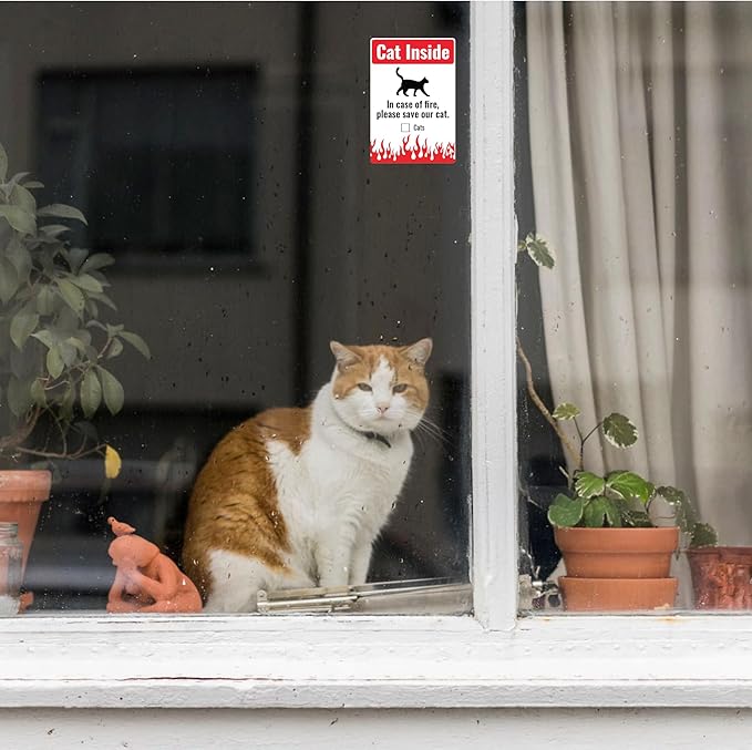 Cat Inside Sticker 5 Pack Durable, Waterproof- in Case of Fire Please Save Our Cat” Pet Rescue Label Set, 2 x Large (3.75 x 5.5) Inch & 3 x (2.75 x 4) Inch | Self-Adhesive, UV-Resistant, Water-Proof