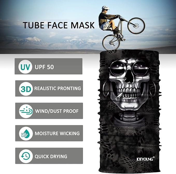 JOEYOUNG Skull Face Mask UV Sun Dust Neck Gaiter Bandana Headwear Motorcycle