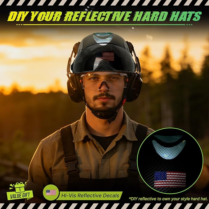 Hard Hat with Dual Visor and Hearing Protection-OSHA Approved Construction Hard Hats with Visor Sunglasses Earmuffs for Men,Vented Forestry Chainsaw Arborist Helmet with Chin Straps