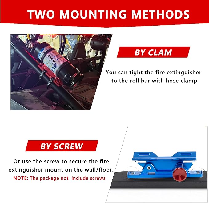 Quick Release Car Fire Extinguisher Mount – Blue Adjustable Aluminum Roll Bar Bracket Compatible with Jeep Wrangler (TJ/JK/JL/JKU), UTVs (Polaris RZR, Ranger, Can-Am X3), Trucks & Off-Road Vehicles