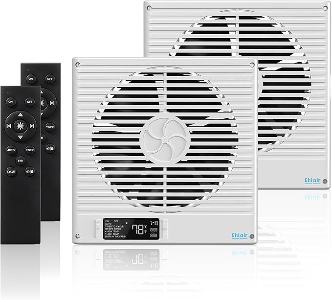 2PCS 8" Room to Room Fan with Remote, 320 CFM Room to Room Air Transfer Fan, 10 Speeds Quiet DC Motor Through Wall Fan & Exhaust Vent for Bedroom, Laundry, Kitchen, Garage, ETL Certified