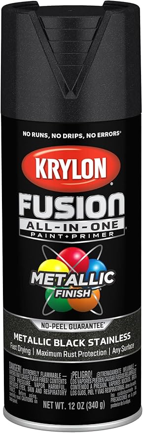 Krylon Fusion All-In-One Adhesive Spray Paint for Indoor/Outdoor Use, 12 oz, Black Stainless