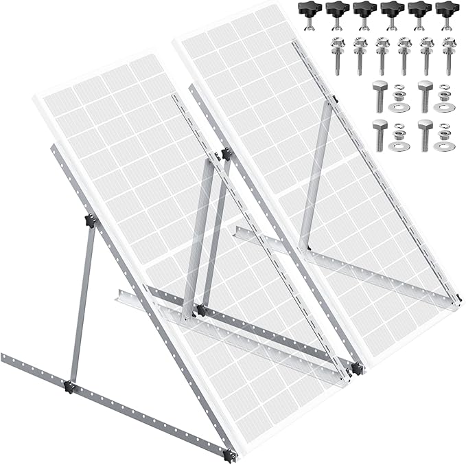 45in 2 Set Adjustable Solar Panel Tilt Mount Brackets, Anodizing Foldable Tilt Legs, Support 100 200 300 400 Watt Solar Panels 1-2Pcs, Solar Panel Stand for Roof, Off-Grid, RV and Boat