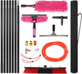 Water Fed Pole Brush Kit with Lightweight Pole Extendable Solar Panel Washing Tool with 180° Rotating Brushhead for Roof Window