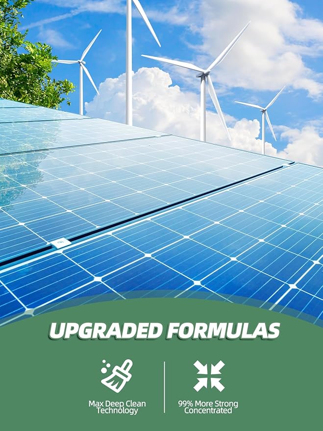 Solar Panel Cleaner 1 Gallon (Makes 600 Gallons) – Ultra Concentrated Cleaner & Max Deep Clean Formula, Multi-Surface & Safe for Solar Panels, Glass, Stainless Steel & More, Streak-Free