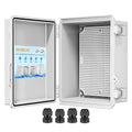 GEVEELIFE Waterproof Junction Box ABS Plastic, Outdoor Electrical Box IP67 Hinged Cover Project Box with Mounting Plate Wall Brackets and 2 Cable Glands, Grey Electrical Enclosure 8.7"x6.7"x4.3"