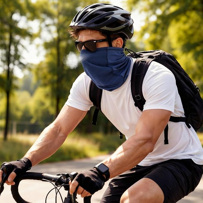 Geyoga Adjustable Cooling Neck Gaiter Breathable Summer Face Mask with Mesh Holes Strap UV Protection Neck Cover for Men