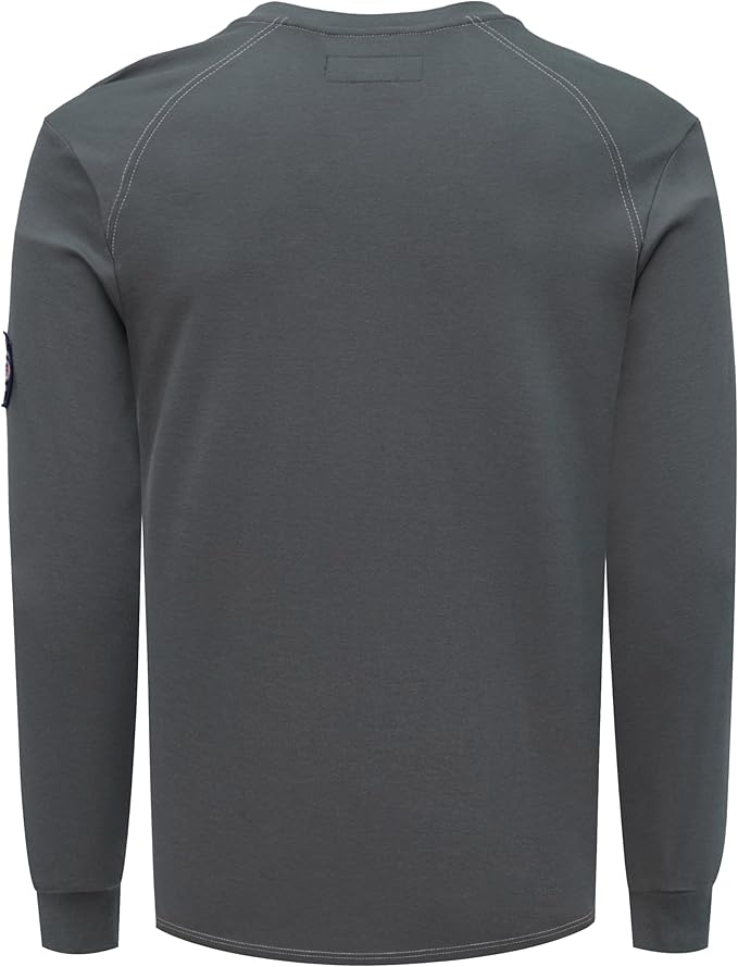 BOCOMAL Men's FR Henley Shirt Flame Resistant 5.5oz Cotton Long Sleeve Workwear UL NFPA2112 CAT2 Welding Tee