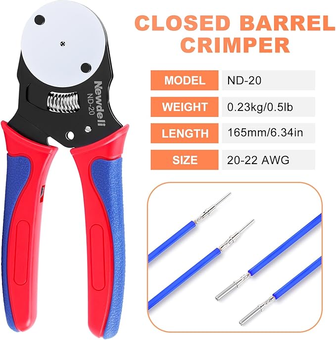 Newdeli Deutsch Crimp Tool Size 20 Deutsch Connector Tool 4 Way Indent 8 Impression Type Closed Barrel Crimper 20 22 AWG Solid Barrel Contact & Circular Connector Contacts Pin Crimping Tool