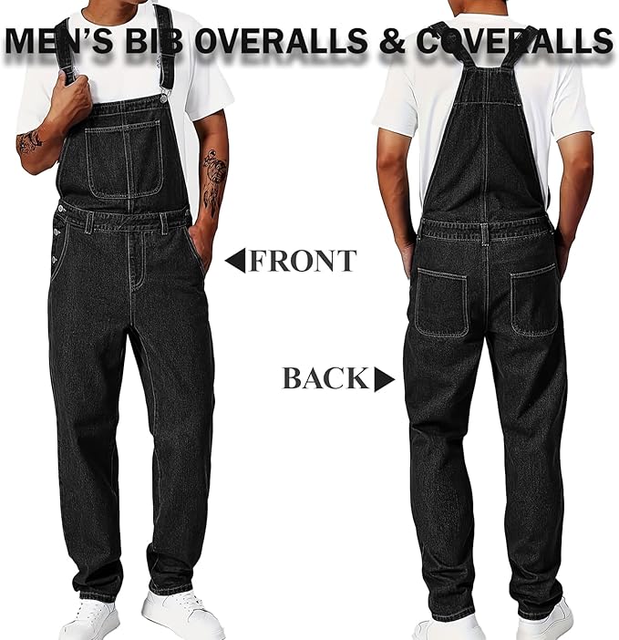 Men's Bib Overall Relaxed Fit Adjustable Strap Denim Work Pants with Large Pockets Durable Comfortable Jumpsuit for Men