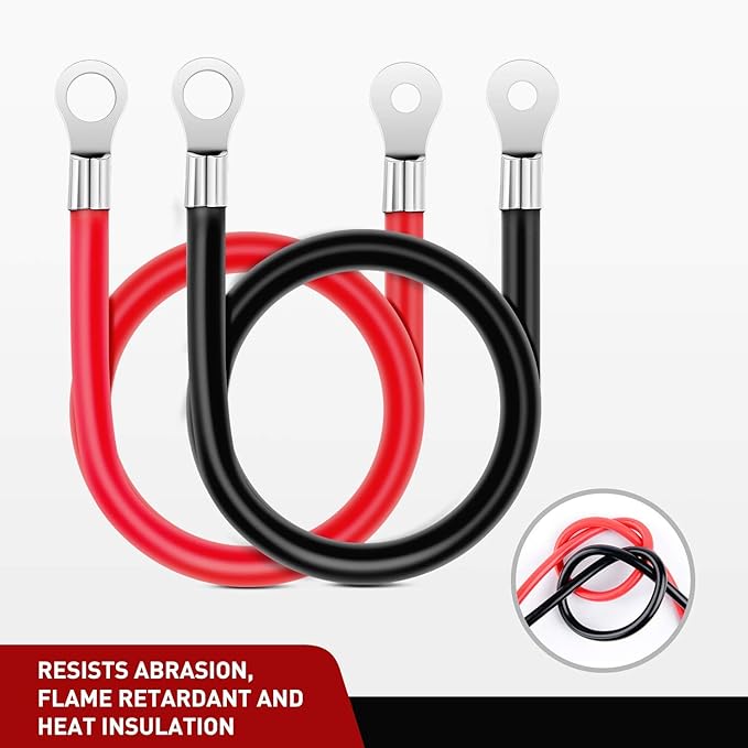Nilight 6 AWG 20 Inch Each Battery Power Inverter Cables w/Tinned Wire Terminals Red Black 3/8 Inch Lugs Copper Parallel Oxygen-Free Wires for Solar Motorcycle Automotive Cars