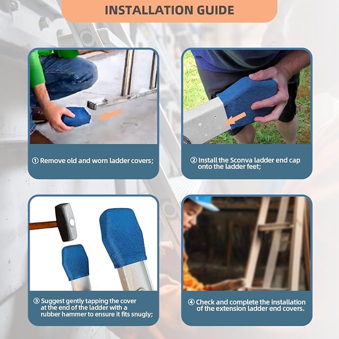 AC19-2 Extension Ladder Covers Compatible with Werner Most Fiberglass & Aluminum Extension Ladders, Ladder Bumper Boots Designed to Snap Over Non-Wood Ladder Rail End Caps - 2 Pair