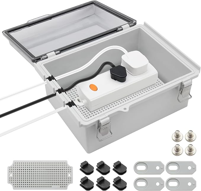 Broader Outdoor Extension Cord Cover Box for Outside Outlet Plug Cover Waterproof, 8.7x6.7x4.4” IP67 Junction Box for Outlet Plug,Outdoor Weatherproof Plug-in Distribution Box