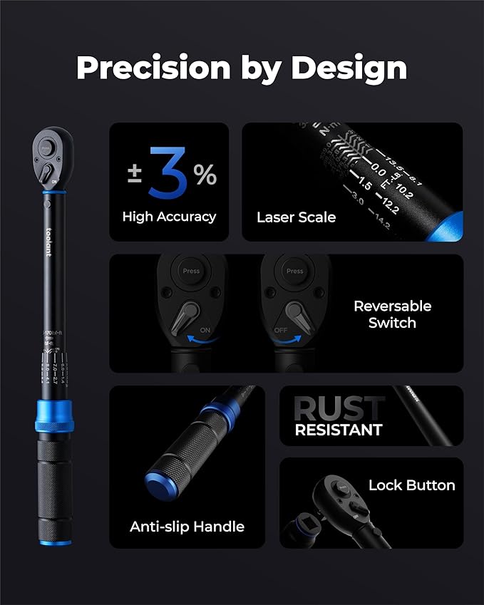toolant 1/2 Inch Click Torque Wrench, Gift for Men, 10-170 FT.-LB/13-230 Nm, with Dual Range Scales, ±3% High Precision, for Bicycle, Moto and Car Maintenance