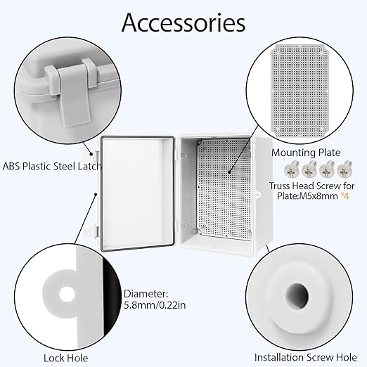 Junction Box ABS Plastic IP65 Waterproof Dustproof Universal Electrical Enclosure, Hinged Shell Outdoor and Indoor Usage Project Box11.4"x 7.5" x 5.5"(290 x 190 x 140mm), Grey