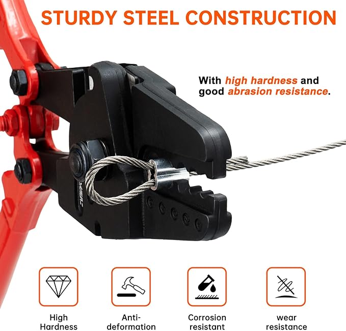 Sanuke 24 Inch Hand Swaging Tool, Wire Rope Crimping Tool 5 Cavity 1/16" 3/32" 1/8" 5/32" 3/16", Crimping and Cutting Combo Cable Crimper, Hand Swager Tool