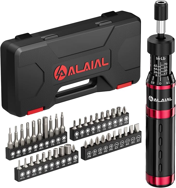 Torque Screwdriver Wrench Driver Set, 41 Pcs 8-70 Inch Pound Torque Screwdriver Set, 1/4" Small Torque Wrench Screwdriver for Bike, Scope Mounting & Device Assembly
