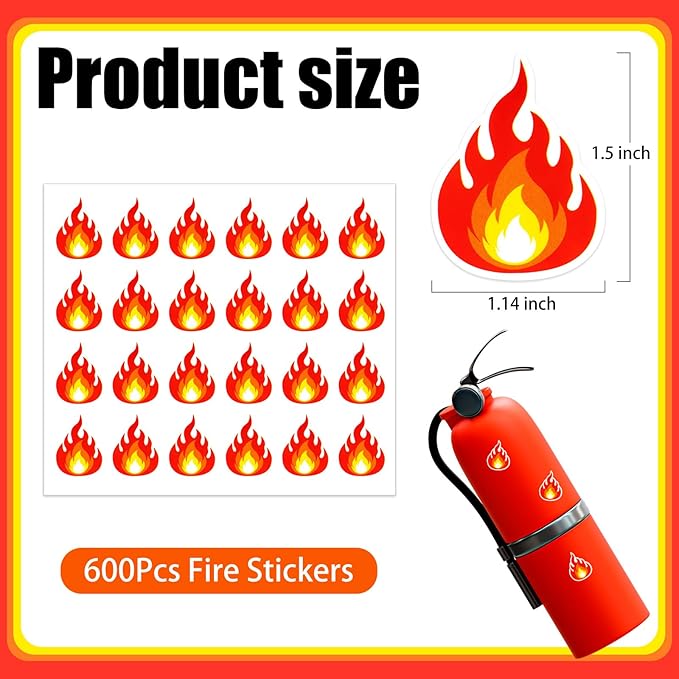 600Pcs Flame Stickers, Cute Fire Stickers, Fire Vinyl Stickers for Scrapbooking Labels Decoration Art Craft Supplies