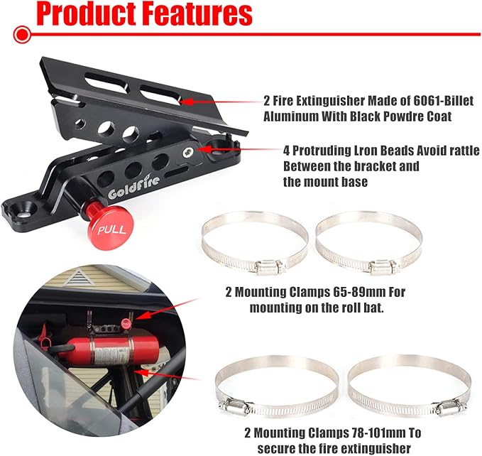 Goldfire Universal Vehicle Adjustable Quick Release Roll Bar Fire Extinguisher Mount Holder Brackets , Fire Extinguisher Mount for Car UTV