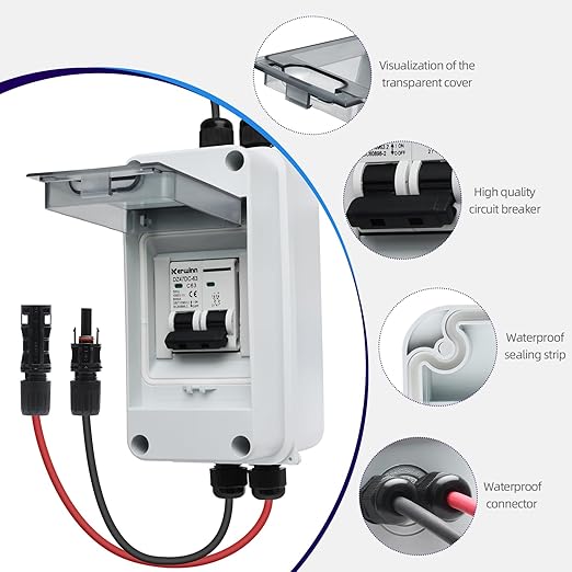 Solar Panel Disconnect Switch,60A 1000V Miniature Circuit Breaker Box IP65 Waterproof AC/DC Disconnect Box for photovoltaic Solar Panel Grid-Connected Off-Grid System Home