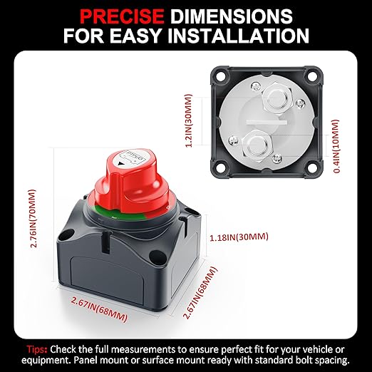 Battery Disconnect Switch, 12-48V Battery Power Cut/Shut Off Master Switch Disconnect Isolator for Car Vehicle RV and Marine Boat (On/Off)