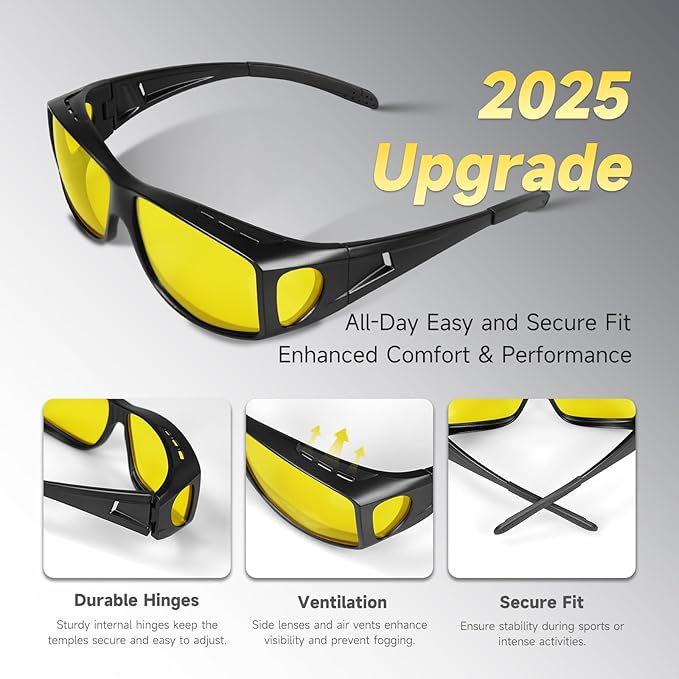 Night Driving Glasses Night Vision Glasses Fit Over Glasses Polarized Anti-Glare UV400 Gift for Men Women