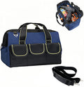 13 Inch Heavy Duty Tool Bag for Men, Waterproof Hard Bottom, Wide Mouth with Zipper Tool Bag, Multi Pocket Organizer for Electricians, Carpenters, Mechanics (Blue)