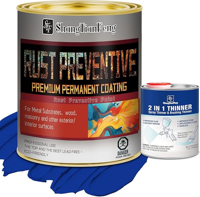 Blue Rust Preventive Paint（Includes diluent), Rust Inhibitor and Corrosion Permanently, Non-porous Protective Barrier, UV Resistance and Heat Resistance, It is suitable for rust and corrosion prevention on multiple surfaces such as Marine vessels, meta...