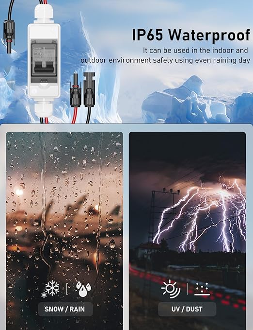 DIHOOL Solar Panel Disconnect Switch, Non Polarized DC Circuit Breaker, 30 Amp, 2 Pole, 12V-400V, AC Disconnect Box Outdoor, Battery Cutoff Isolator