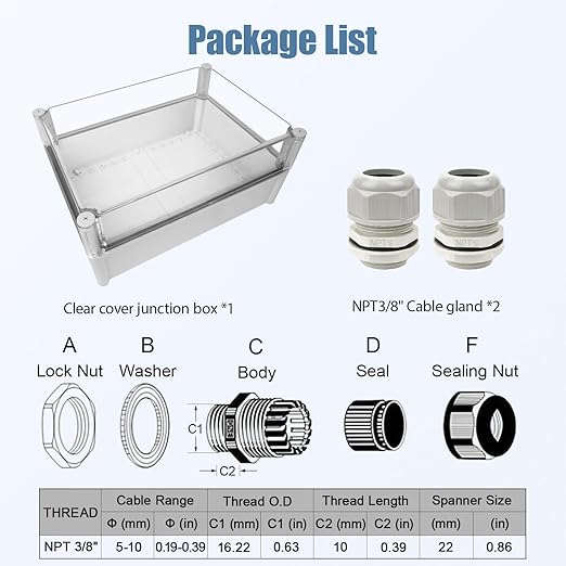 LeMotech Junction Box IP67 Waterproof Dustproof Electrical Box Project Box DIY Enclosure Gray with Transparent Clear Cover, External Size 15x11x7.1in (380x280x180mm)