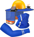 1 Set Sun Hard Hat Shade Full Brim Hard Hat Sun Visor with Solar Fans and Neck Sunshade Cover UV Reflective Strap Arm Sleeves Summer Protection Accessories
