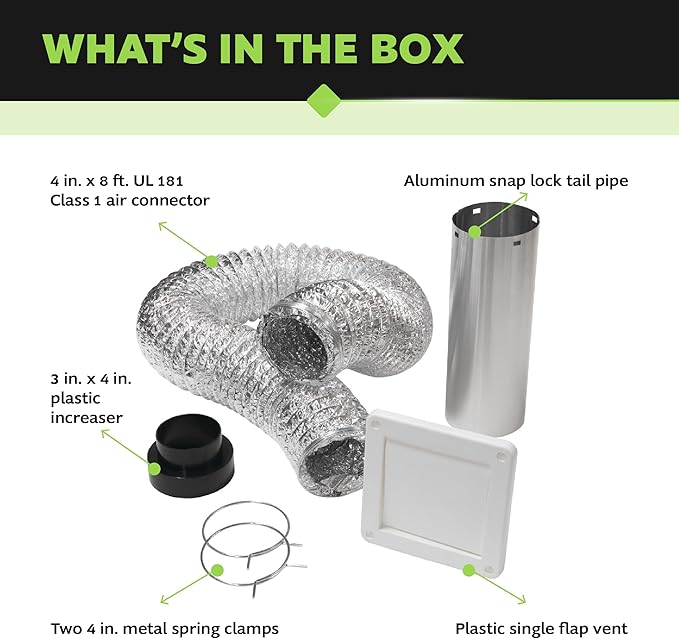 Homewerks HW481-UL181 Wall Vent Duct Kit for Exhaust Fan Made in USA, Aluminum