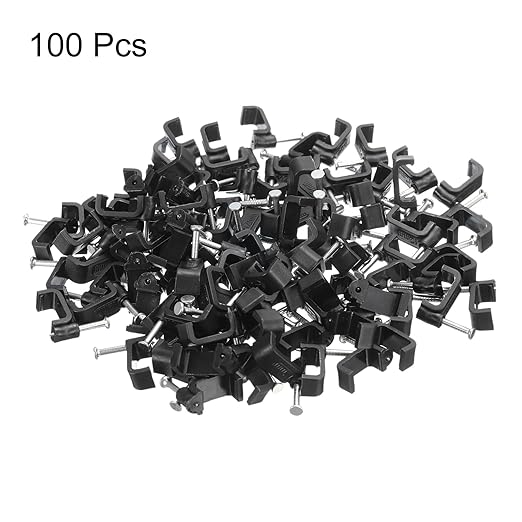 uxcell 100Pcs Cable Clips with Steel Nails 12mm Square Wire Clip with Steel Nail for Cable Holder Cable Management Desk Organizers Wall, Black