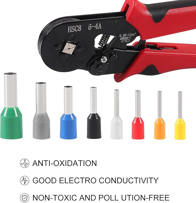 801PCS Ferrule Crimping Tool Kit, AWG23-7 Self-adjustable Ratchet Wire Crimping Tool Kit Crimper Plier Set with 800PCS Wire Terminals Crimping Connectors Wire End Ferrules Terminals