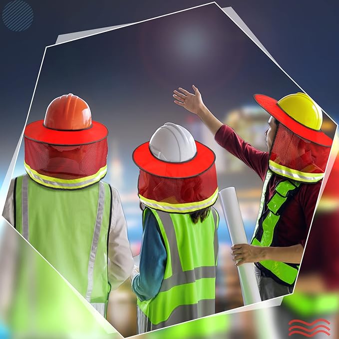 SATINIOR 2 Pcs Sun Hard Hat Neck Protection High Visibility Full Brim Mesh Sun Protection and Neck Gaiter Bandana Face Scarf for Construction Helmet Hard Hat Accessories, Reflective(Red)