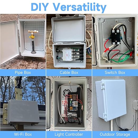 Waterproof Electrical Junction Enclosure Outdoor with Stainless Latch, IP65 ABS Plastic Project Box with 1 Grid Mounting Plates, 2 Cable Glands, 4 Wall Brackets and 8 Screws (Large:13.8"x9.8"x5.9")