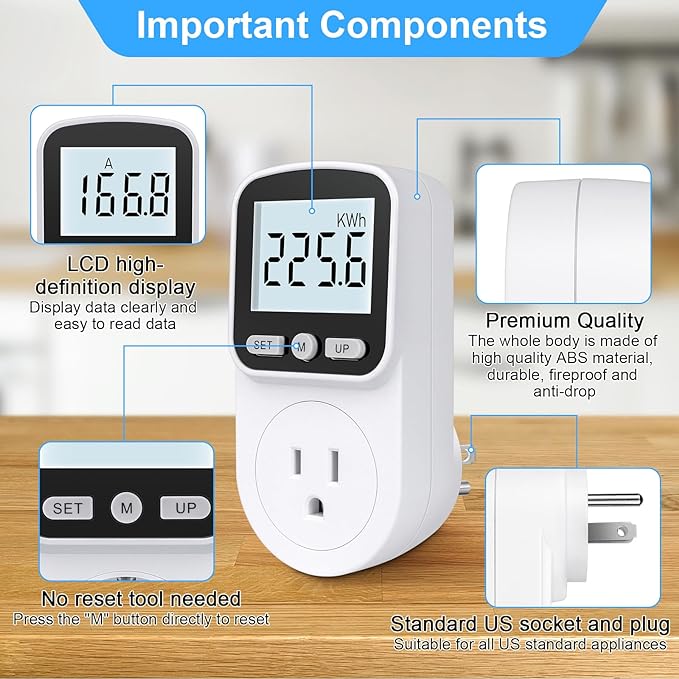 2 Pack Watt Meter Power Meter Plug Home Energy Monitor Electricity Usage Monitor, Electrical Usage Monitor, Energy Voltage Amps Meter Tester with Backlight, Overload Protection, 8 Display Modes