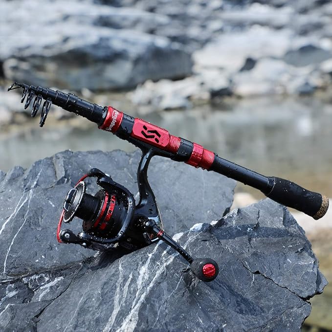 Sougayilang Telescopic Fishing Pole with Spinning Reel Portable Fishing Rod Reel Combos