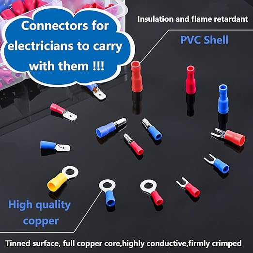 smseace 300pcs 19 Values Electrical Crimp Connectors with Crimping tool spade connector kit Fork Spade Butt Ring Bullet Crimp Connectors
