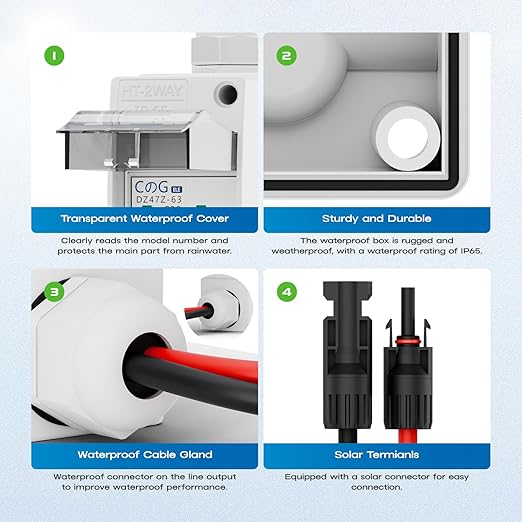 Solar Panel Disconnect Switch, CGELE 32 Amp DC 500V Breaker Box PV Disconnect Switch Miniature Circuit Breaker with IP65 Waterproof Box-Upgrade