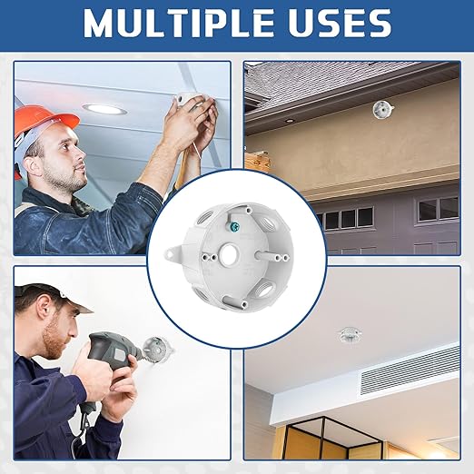 Juexica 4 Pcs 4 Inch Round Electrical Box 1/2 Inch 5 Holes Weatherproof Outlet Junction Ceiling Fan Box for Outdoor Lighting Systems, UL Listed(White)