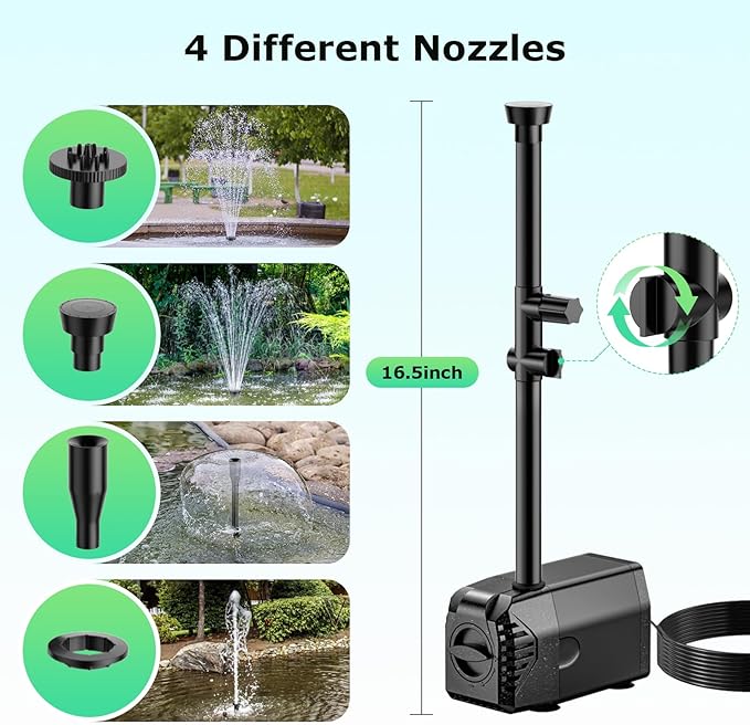 POPOSOAP Solar Water Fountain Pump, 45W Solar Pond Pump Kit with 450GPH Flow Rate, PVC Tubing Solar Powered Water Pumps for Outdoor Fountains, Garden, Ponds, Pools, Fish Tank, Backyard