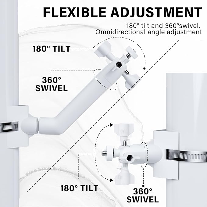 2-in-1 Ring Pole Mount for Cameras and Solar Panels No Drill 360° Adjusted Outdoor Security Camera Pole Mount with 6 Adjustable Metal Loops Compatible with Ring，Blink, Eufy, Wyze