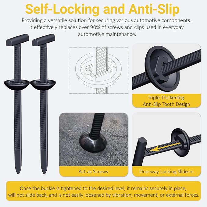Aymier 120 Pcs Nylon Universal Cable Tie Buckle with Clear Storage Box, Upgraded Double-Sided Teeth Self-Locking T Rivet Zip Tie Kit for Car Fender Trunk Bumper Repair, Home & Garage, Patent Pending