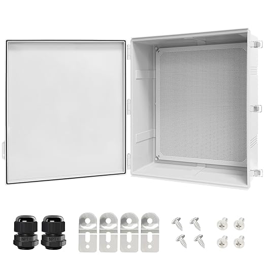 LeMotech Electrical Box, IP67 Waterproof Hinged Cover Stainless Steel Latch Junction Box, ABS Plastic Electrical Enclosure with Mounting Plate,Wall Brackets, Cable Glands,24.8"x20.8"x9.8",Grey