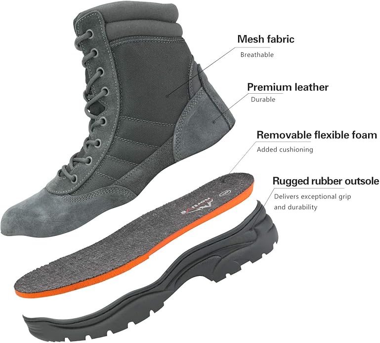 NORTIV 8 Men's Military Tactical Work Boots Side Zipper Leather Motorcycle Combat Boots Trooper