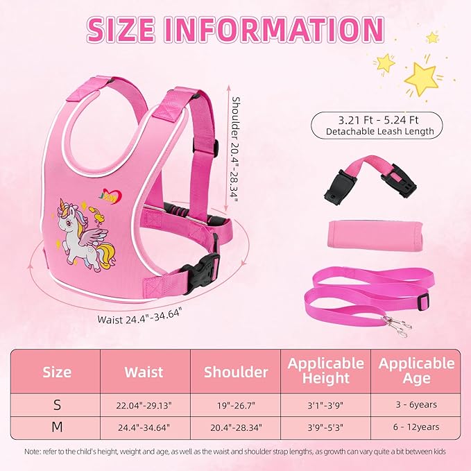 Safety Walking Harness with Leash for Autism Special Needs ADHD/ASD Girls Ages 6-12, Elopement Harness with Light Reflector and Grab Handle for Big Kids, Adjustable Tether Leash with Autism Awareness