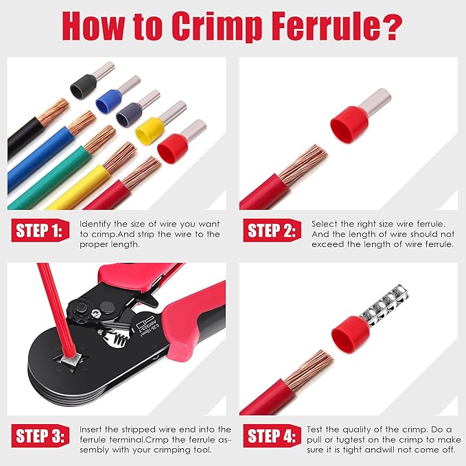 Wire Crimper Tool,Ferrule Crimping Tool Kit, Square Crimping Tools, AWG 23-7 Self-adjustable Ratchet Wire Crimping Tool Kit Crimper Plier Set with 1200PCS Wire Connectors