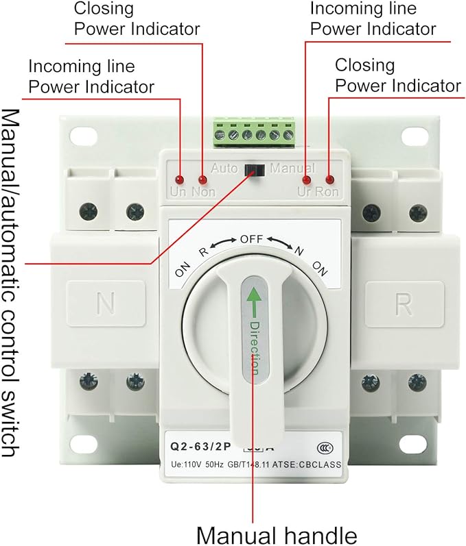 110V 2P 63A MCB type Mini Dual Power Automatic Transfer Switches Toggle Controller Change-Over Switch for Generator ATS Self Cast Conversion